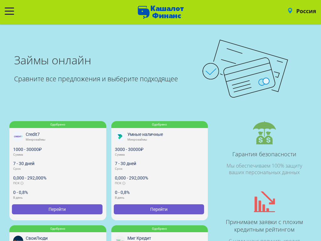 Кашалот Финанс. Выдача микрозаймов