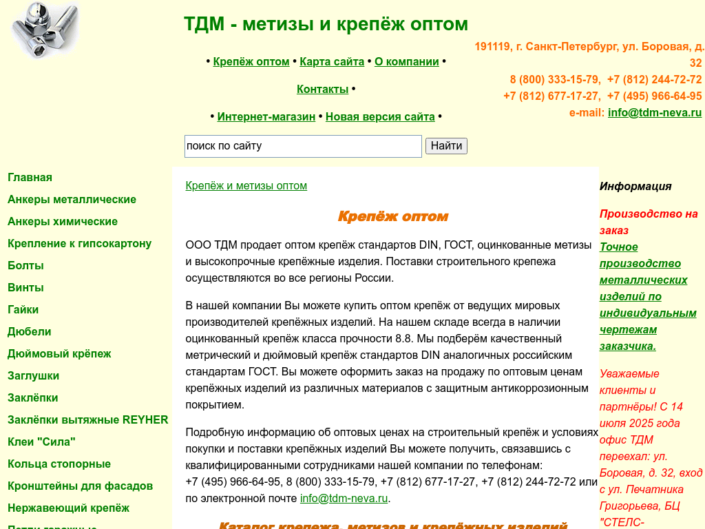 Оптовая торговля крепёжными изделиями