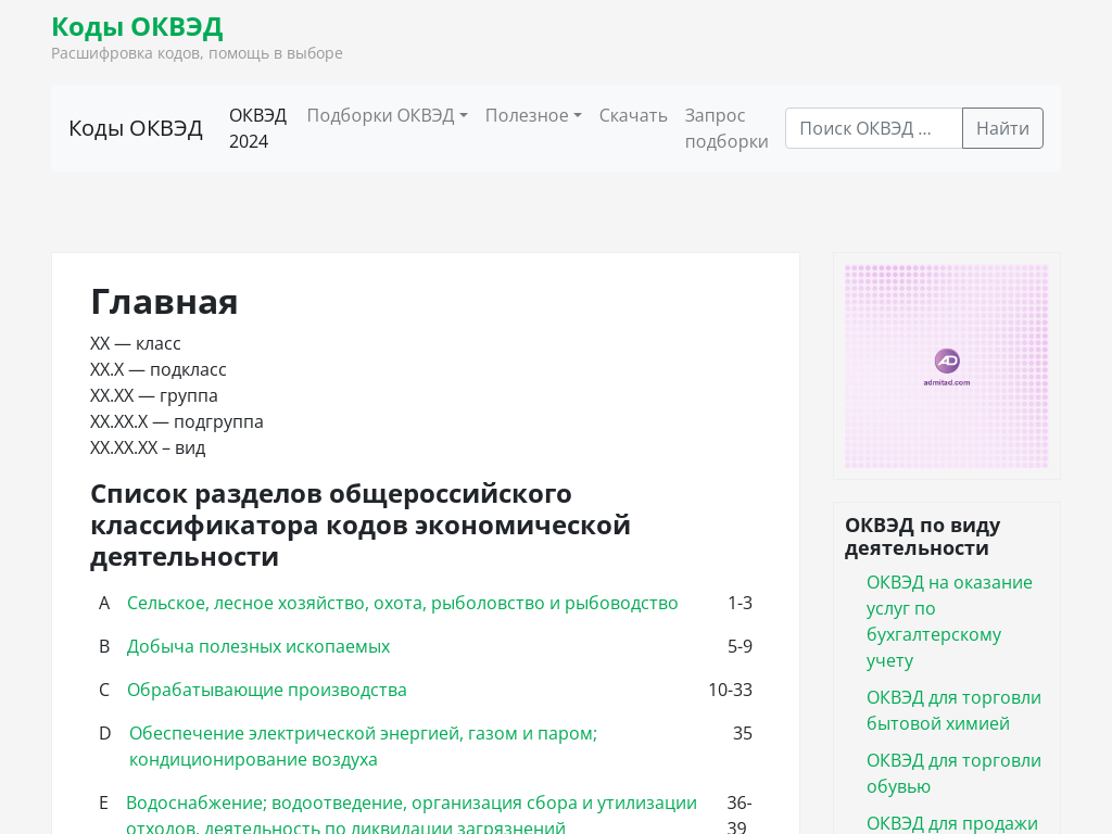 Коды ОКВЭД 2024 с расшифровкой - Коды ОКВЭД