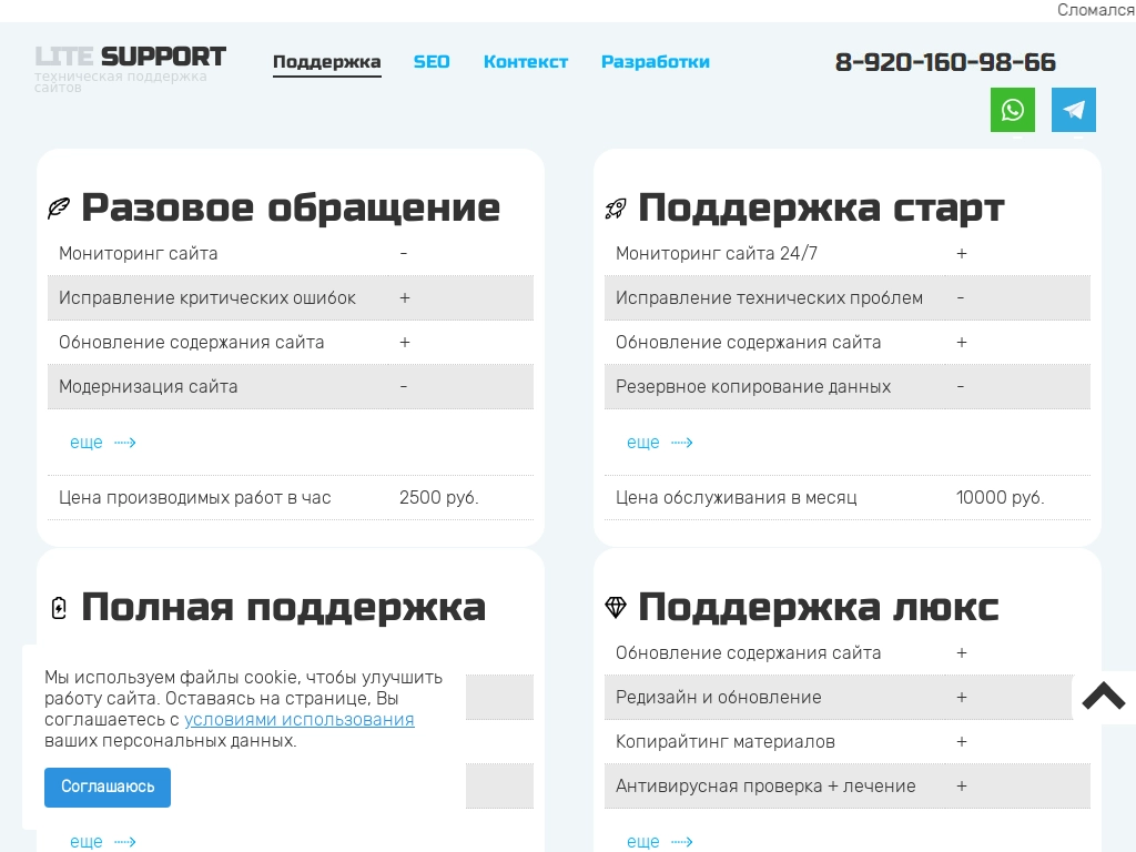 Поддержка сайтов, техническое абонентское обслуживание сайта