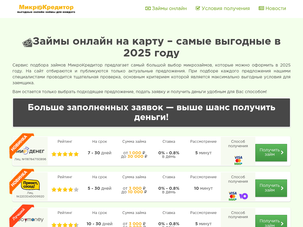 МикроКредитор - все займы онлайн на карту без отказов