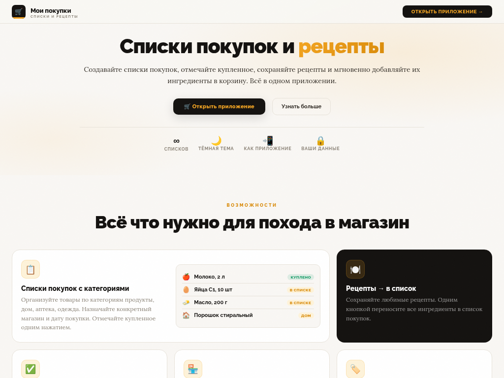 Мои покупки списки покупок и рецепты