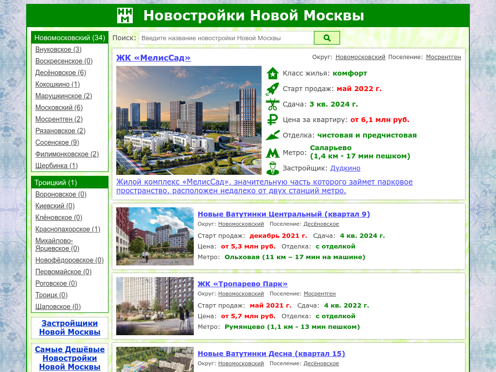 Новостройки Новой Москвы